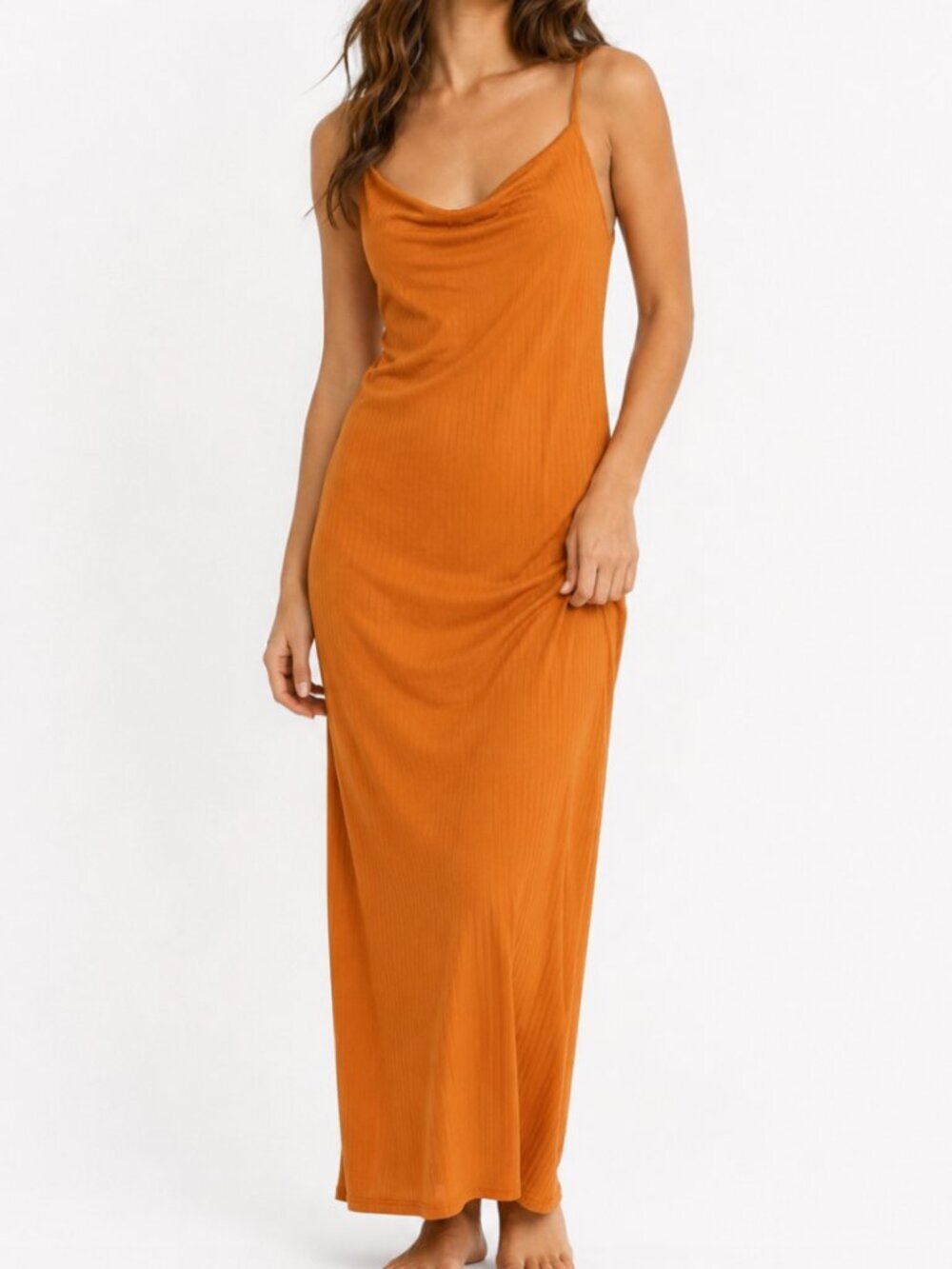 Intimately Free People orange ribbed maxi dress side slit Sz L